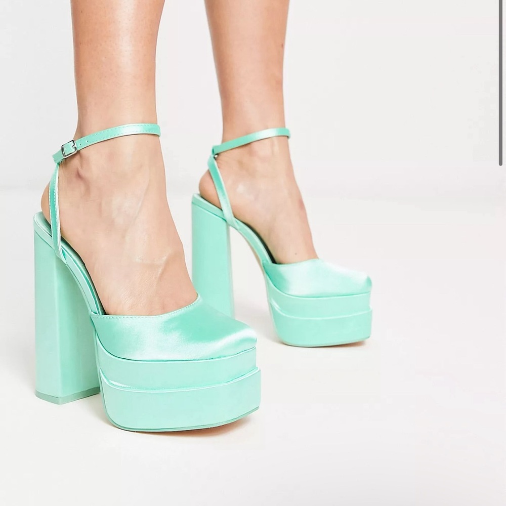 Turquoise platform block heels